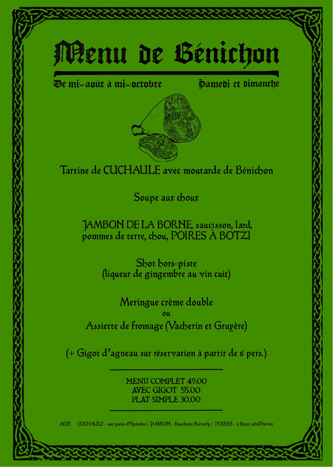 Menu de Bénichon du Café du Marché à Fribourg