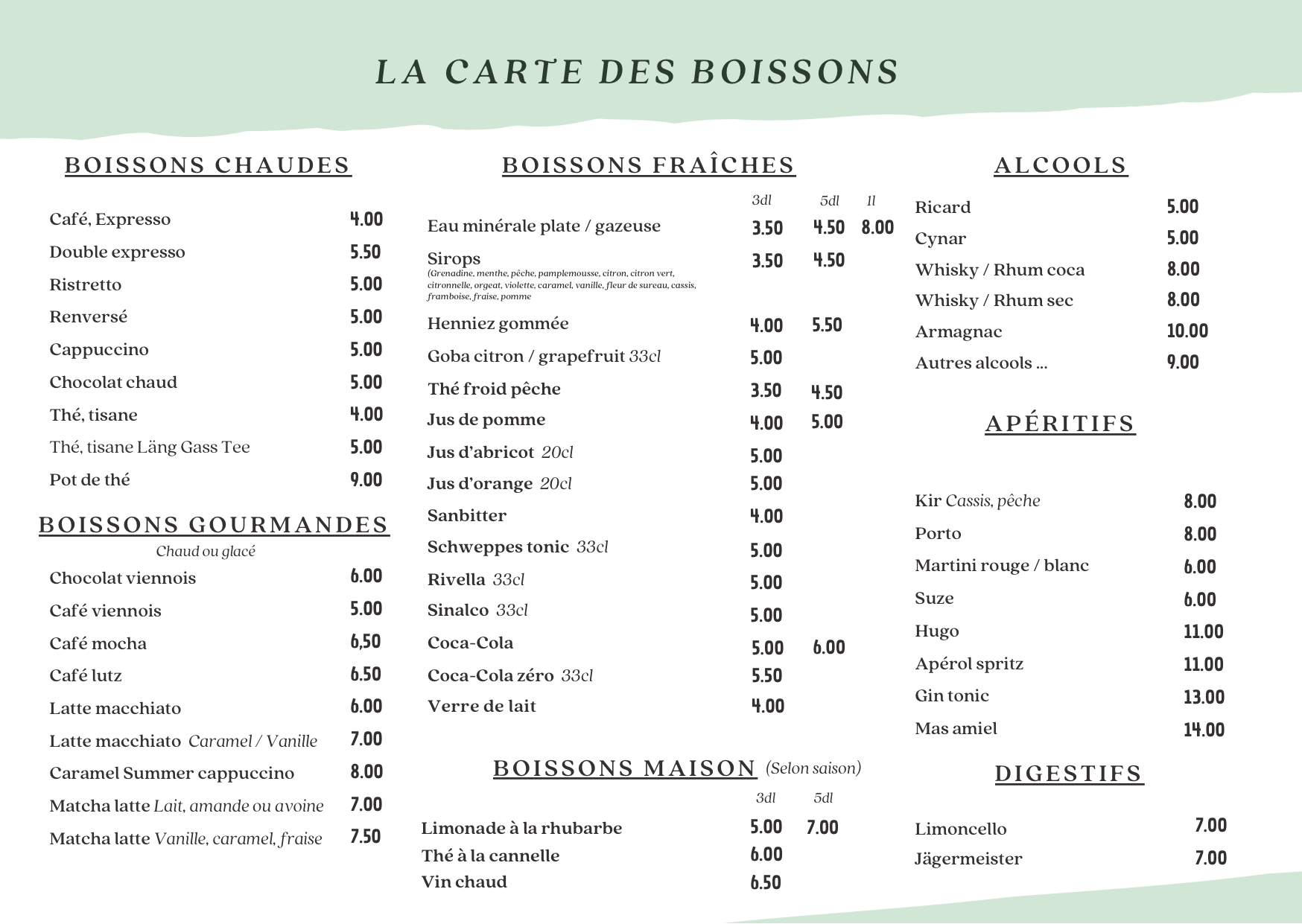 Cartes des boissons
