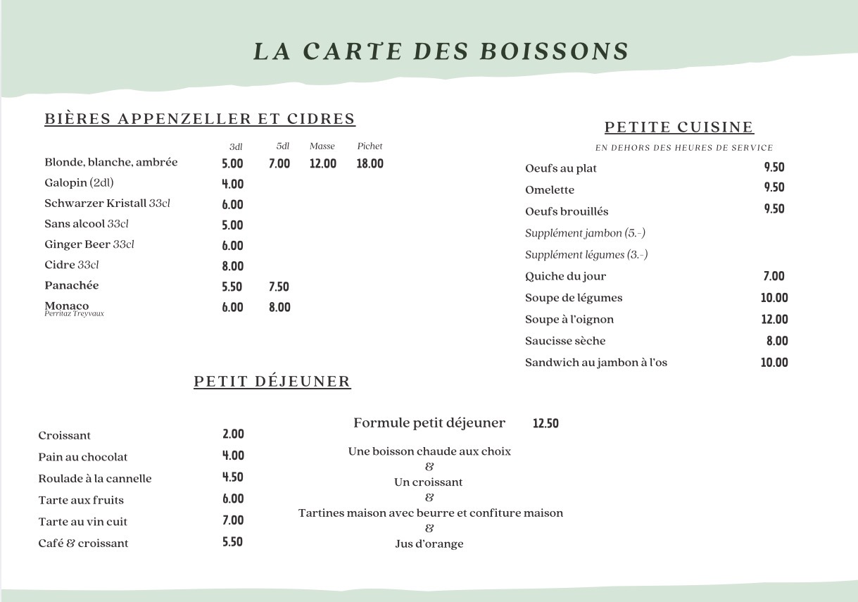 Carte des boissons
