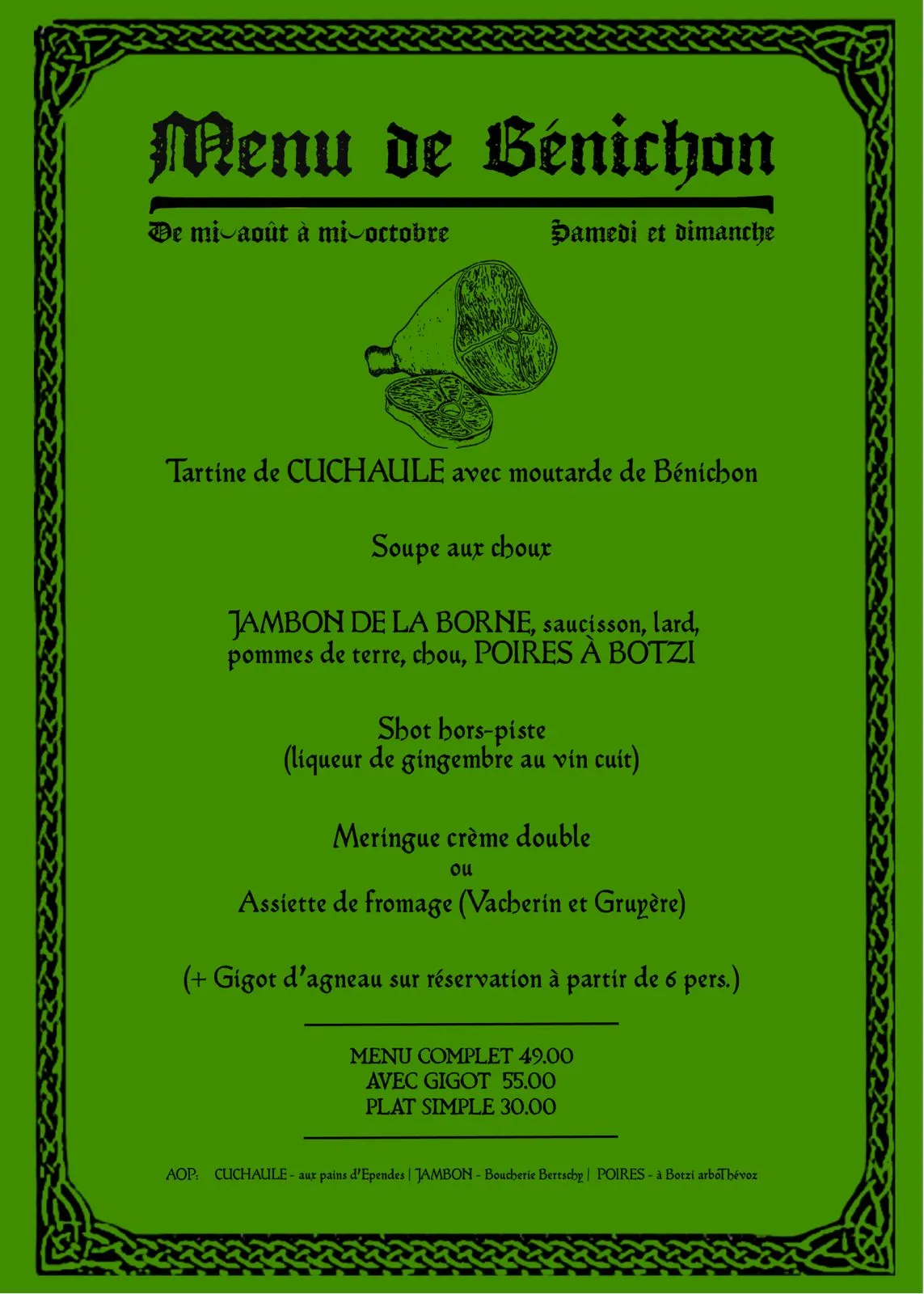 Le menu de Bénichon